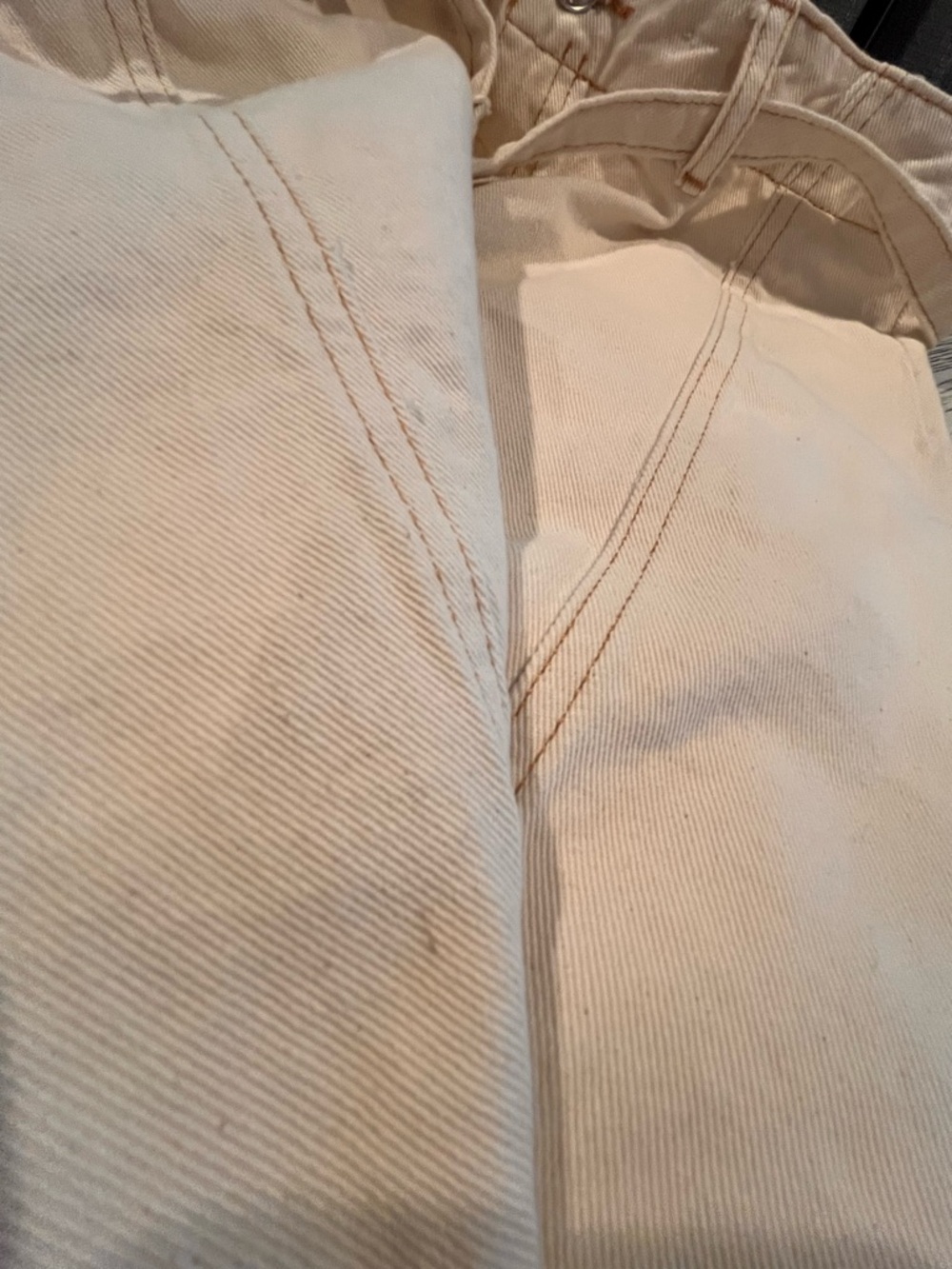 Zara High-Waist Cream 100% Cotton Wide Leg Contrast Stitch Jeans Size 6 - Picture 16 of 16